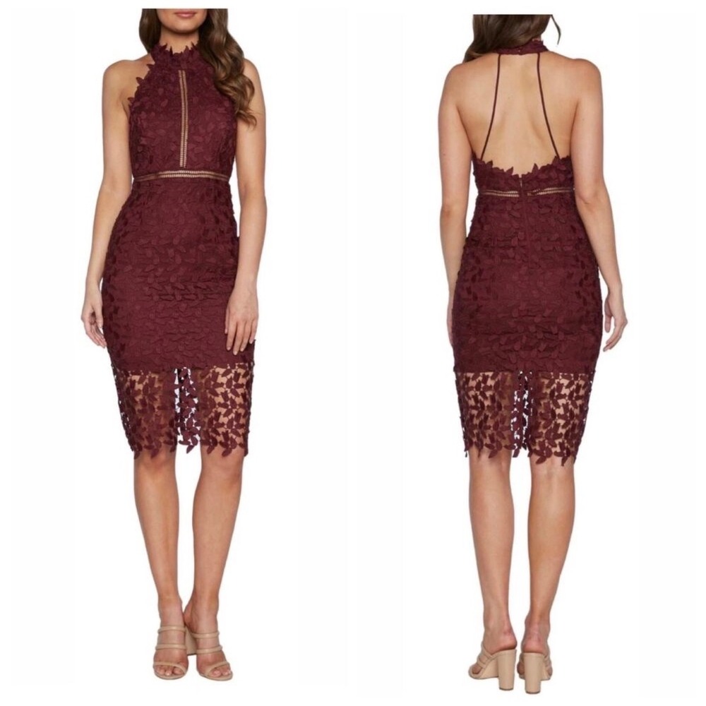 Bardot Burgundy Lace Midi Dress – Size US 8 Revolve, Anthropologie